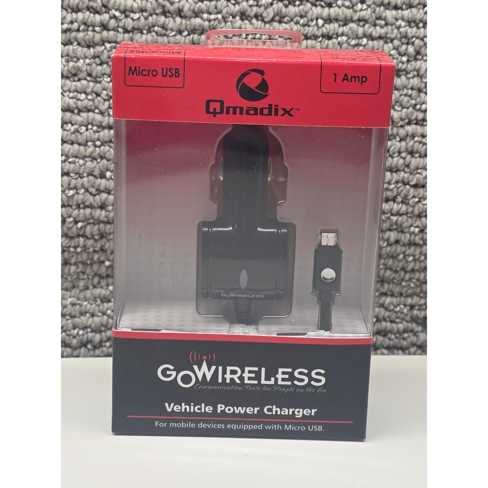 Qmadix GoWireless Micro USB Vehicle Power Car Charger‎ 1 Amp 7ft Coil Cord Black
